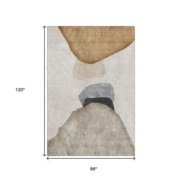 HomeRoots 8' X 10' Stylish Brown and Gray Abstract Washable Area Rug with UV Protection for Family Living Spaces 648470