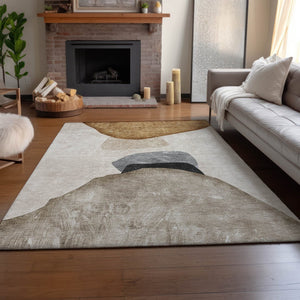 HomeRoots 9' X 12' Washable Brown & Gray Abstract Area Rug with UV Protection for High-Traffic Spaces 648471