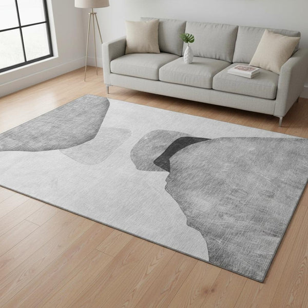 HomeRoots 5' X 8' Contemporary Gray & Silver Abstract Area Rug - Washable, UV Resistant, Perfect for Families 648474