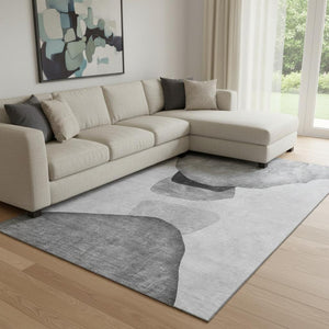 HomeRoots 9' X 12' Gray and Silver Abstract Area Rug - Washable, UV Protected, Stain Resistant, Modern Design 648477