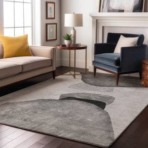 HomeRoots 9' X 12' Gray and Silver Abstract Area Rug - Washable, UV Protected, Stain Resistant, Modern Design 648477