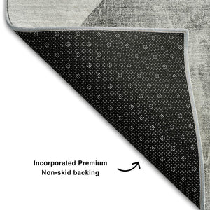 HomeRoots 9' X 12' Gray and Silver Abstract Area Rug - Washable, UV Protected, Stain Resistant, Modern Design 648477