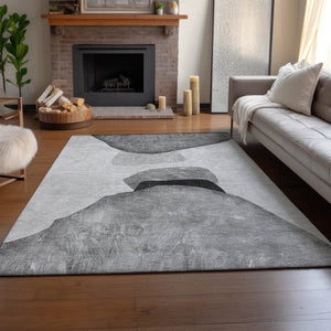 HomeRoots 9' X 12' Gray and Silver Abstract Area Rug - Washable, UV Protected, Stain Resistant, Modern Design 648477