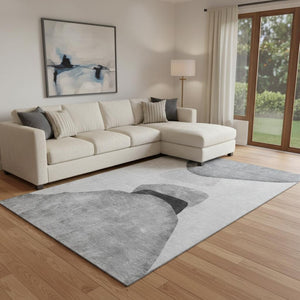 HomeRoots 10' X 14' Gray & Silver Abstract Washable Area Rug - Stylish, Durable, UV-Protected for High-Traffic Spaces 648478