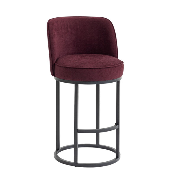 English Elm Counter Height Barstools Set of 2 Linen Upholstered Barrel Seat with Iron Legs Wine Red W395P410434