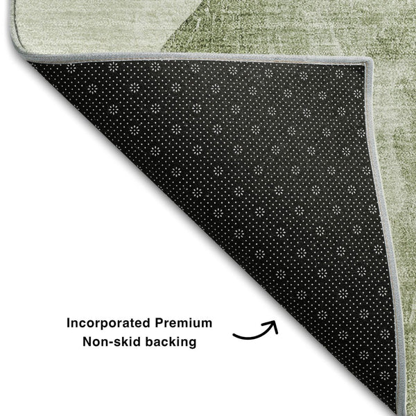 HomeRoots 8' Green and Gray Abstract Round Rug - Washable, UV-Protected, Stylish & Durable for Modern Homes 648481