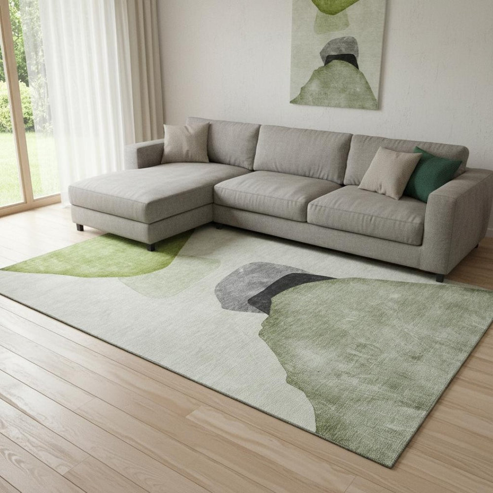 HomeRoots 8' X 10' Green and Gray Abstract Area Rug - Washable, UV-Protected, Stain-Resistant & Modern Design 648482
