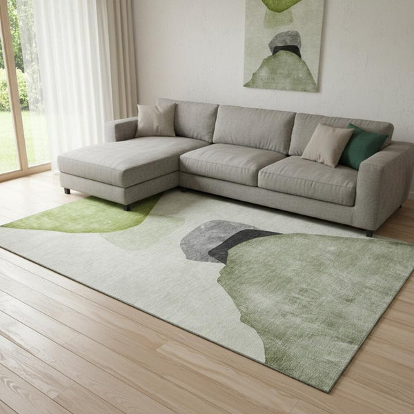 HomeRoots 8' X 10' Green and Gray Abstract Area Rug - Washable, UV-Protected, Stain-Resistant & Modern Design 648482