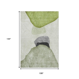 HomeRoots 9' X 12' Washable Green & Gray Abstract Area Rug with UV Protection for Stylish, Durable Living Spaces 648483