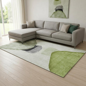 HomeRoots 9' X 12' Washable Green & Gray Abstract Area Rug with UV Protection for Stylish, Durable Living Spaces 648483