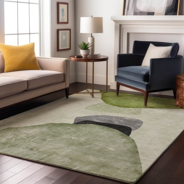 HomeRoots 9' X 12' Washable Green & Gray Abstract Area Rug with UV Protection for Stylish, Durable Living Spaces 648483