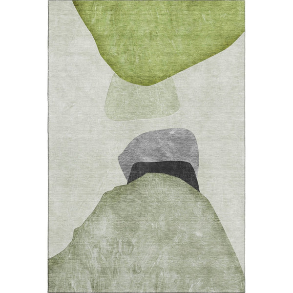 HomeRoots 9' X 12' Washable Green & Gray Abstract Area Rug with UV Protection for Stylish, Durable Living Spaces 648483