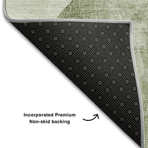 HomeRoots 9' X 12' Washable Green & Gray Abstract Area Rug with UV Protection for Stylish, Durable Living Spaces 648483