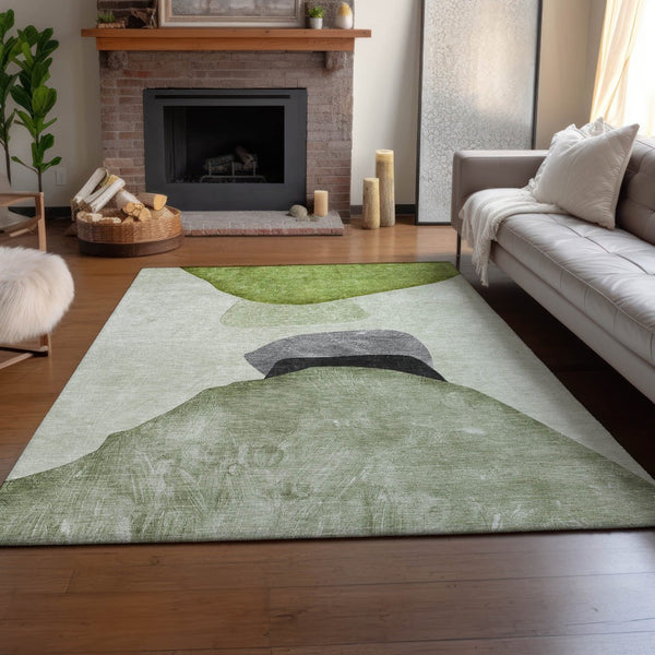 HomeRoots 9' X 12' Washable Green & Gray Abstract Area Rug with UV Protection for Stylish, Durable Living Spaces 648483