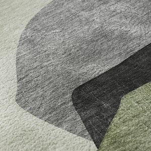 HomeRoots 10' X 14' Green & Gray Abstract Area Rug - Washable, Stain-Resistant, UV Protected for Modern Spaces 648484