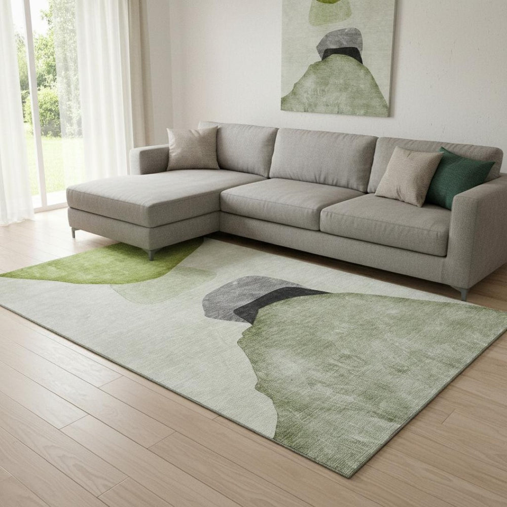 HomeRoots 10' X 14' Green & Gray Abstract Area Rug - Washable, Stain-Resistant, UV Protected for Modern Spaces 648484