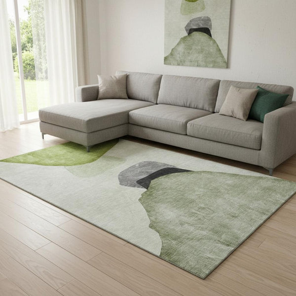 HomeRoots 10' X 14' Green & Gray Abstract Area Rug - Washable, Stain-Resistant, UV Protected for Modern Spaces 648484