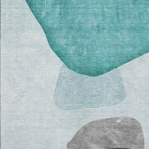 HomeRoots 5' X 8' Teal and Gray Abstract Area Rug - Washable, UV-Protected, Durable for High-Traffic Homes 648486
