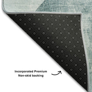 HomeRoots 8' Teal And Gray Abstract Round Rug - Washable, UV-Protected, Stain-Resistant for High-Traffic Areas 648487