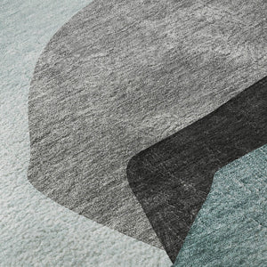 HomeRoots 8' Teal And Gray Abstract Round Rug - Washable, UV-Protected, Stain-Resistant for High-Traffic Areas 648487