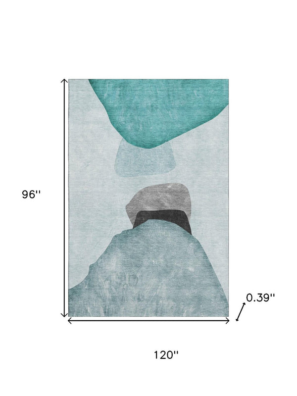 HomeRoots 8' X 10' Teal and Gray Abstract Area Rug - Stain Resistant, UV Protected, Perfect for High-Traffic Spaces 648488