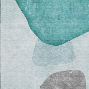 HomeRoots 9' X 12' Stylish Teal and Gray Abstract Washable Area Rug with UV Protection & Stain Resistance 648489