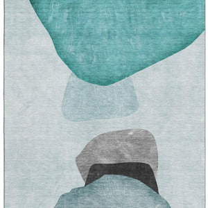 HomeRoots 9' X 12' Stylish Teal and Gray Abstract Washable Area Rug with UV Protection & Stain Resistance 648489