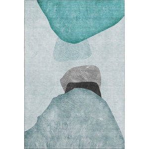HomeRoots 10' X 14' Teal & Gray Abstract Washable Area Rug - Durable, Stain-Resistant, UV-Protected Design! 648490