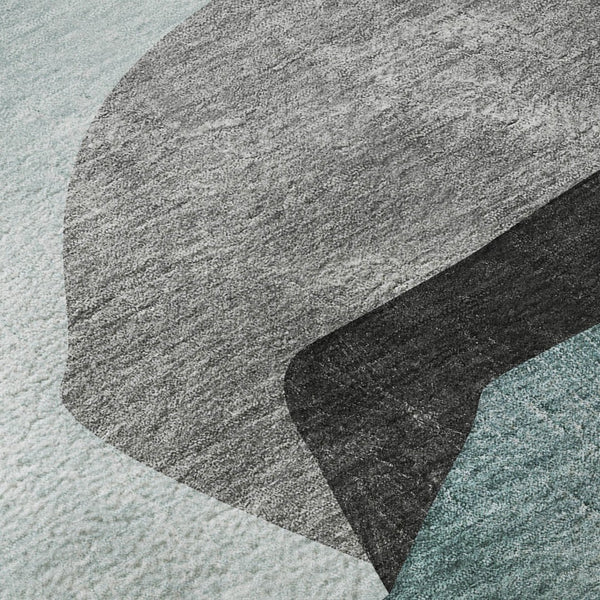 HomeRoots 10' X 14' Teal & Gray Abstract Washable Area Rug - Durable, Stain-Resistant, UV-Protected Design! 648490