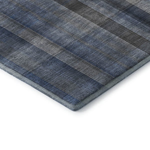 HomeRoots 8' Blue and Gray Plaid Round Rug - Washable, UV Protected, Stylish, and Durable for Any Space 648493