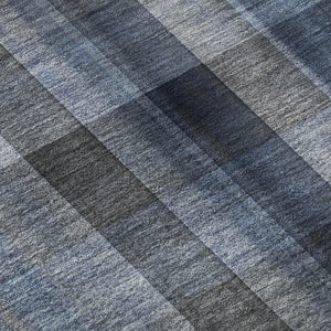 HomeRoots 8' Blue and Gray Plaid Round Rug - Washable, UV Protected, Stylish, and Durable for Any Space 648493
