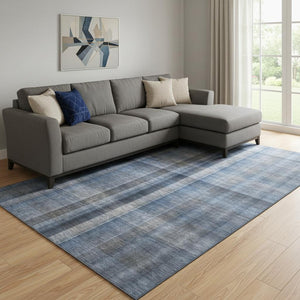 HomeRoots 8' X 10' Blue and Gray Plaid Washable Area Rug with UV Protection for Homes with Kids and Pets 648494