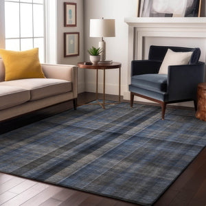 HomeRoots 8' X 10' Blue and Gray Plaid Washable Area Rug with UV Protection for Homes with Kids and Pets 648494
