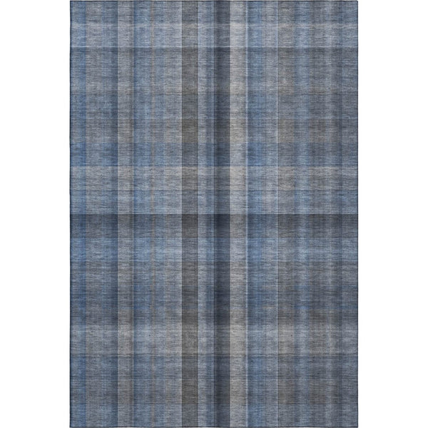 HomeRoots 8' X 10' Blue and Gray Plaid Washable Area Rug with UV Protection for Homes with Kids and Pets 648494
