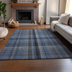 HomeRoots 8' X 10' Blue and Gray Plaid Washable Area Rug with UV Protection for Homes with Kids and Pets 648494