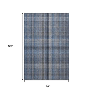 HomeRoots 8' X 10' Blue and Gray Plaid Washable Area Rug with UV Protection for Homes with Kids and Pets 648494