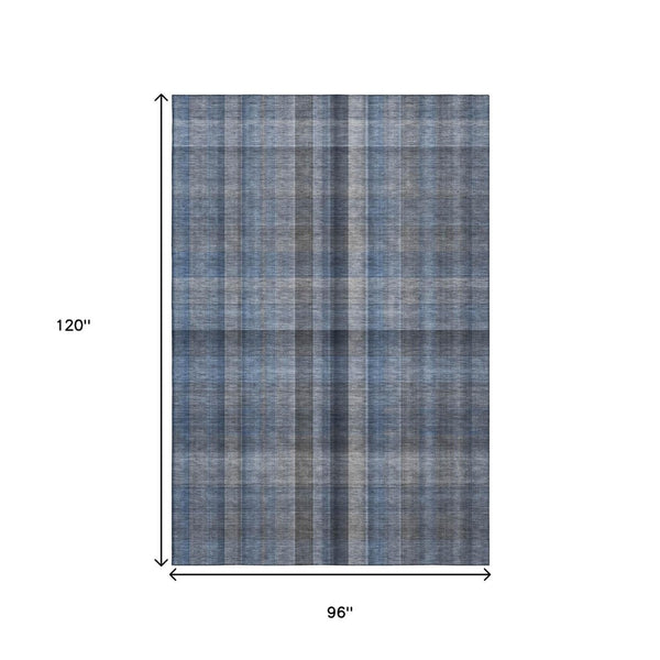 HomeRoots 8' X 10' Blue and Gray Plaid Washable Area Rug with UV Protection for Homes with Kids and Pets 648494