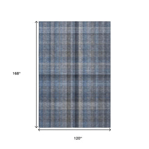 HomeRoots 10' X 14' Blue And Gray Plaid Washable Area Rug - Stylish, Stain-Resistant, UV Protected for Durability 648496