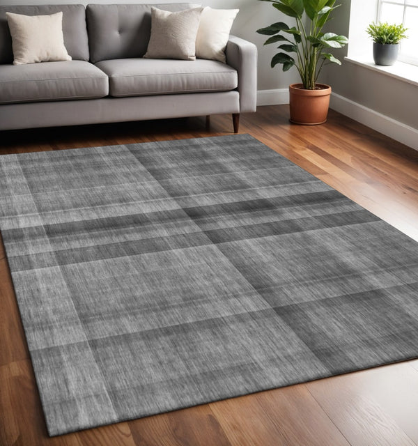 HomeRoots 5' Gray and Ivory Plaid Washable Area Rug - Durable, UV-Protected, Stain-Resistant Design for Homes 648498
