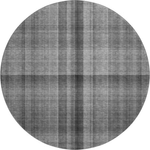 HomeRoots 8' Gray And Ivory Plaid Washable Round Rug - Durable, Stylish & UV Protected for High-Traffic Areas 648499