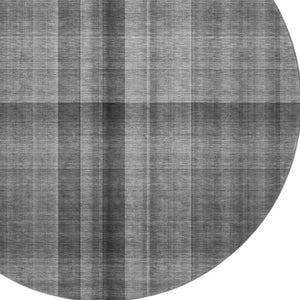 HomeRoots 8' Gray And Ivory Plaid Washable Round Rug - Durable, Stylish & UV Protected for High-Traffic Areas 648499