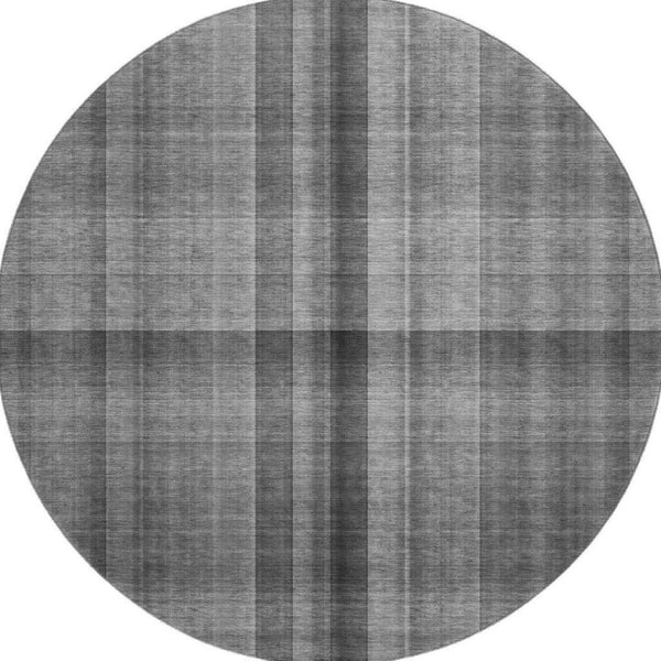 HomeRoots 8' Gray And Ivory Plaid Washable Round Rug - Durable, Stylish & UV Protected for High-Traffic Areas 648499