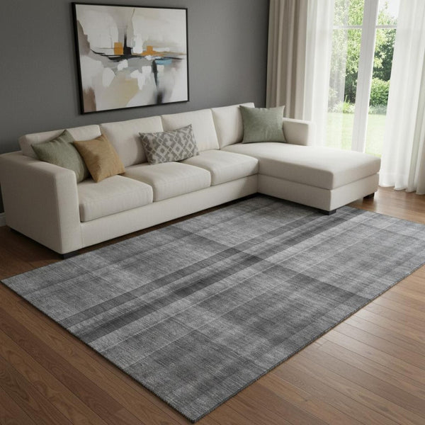 HomeRoots 8' X 10' Gray And Ivory Plaid Washable Area Rug with UV Protection - Durable, Stylish, Kid & Pet Friendly! 648500