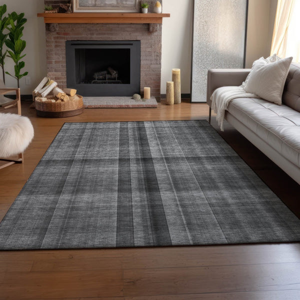 HomeRoots 8' X 10' Gray And Ivory Plaid Washable Area Rug with UV Protection - Durable, Stylish, Kid & Pet Friendly! 648500