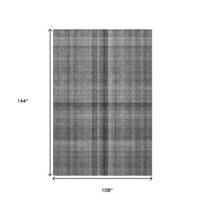 HomeRoots 9' X 12' Gray and Ivory Plaid Area Rug - Washable, UV Protected, Durable for High-Traffic Spaces 648501