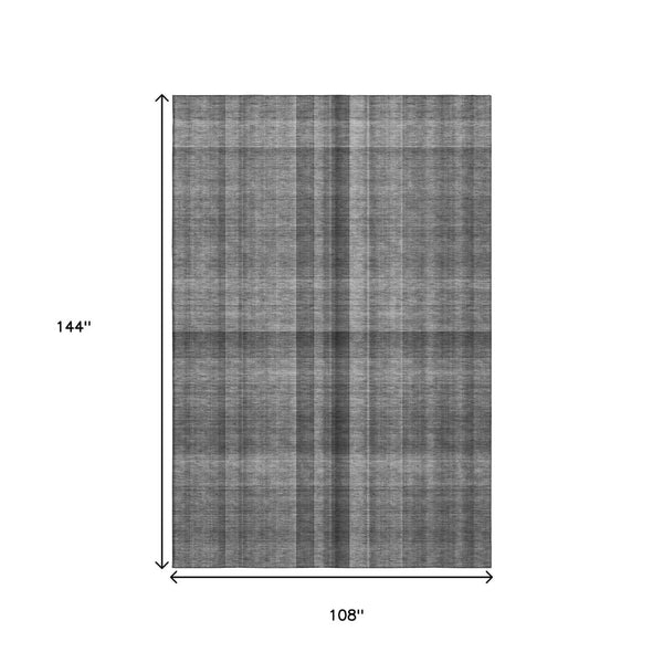 HomeRoots 9' X 12' Gray and Ivory Plaid Area Rug - Washable, UV Protected, Durable for High-Traffic Spaces 648501