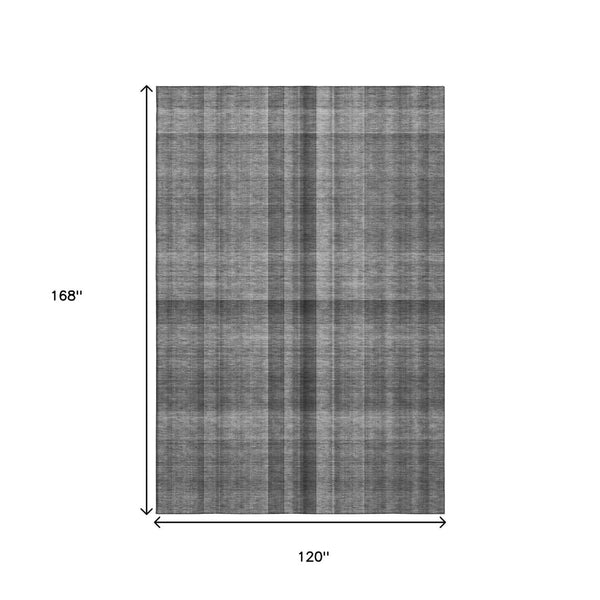 HomeRoots 10' X 14' Gray and Ivory Plaid Washable Area Rug - Stain Resistant, UV Protected, Family-Friendly Design 648502