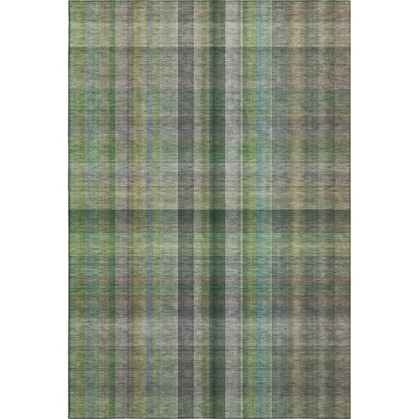 HomeRoots 5' X 8' Green And Gray Plaid Machine-Washable Area Rug – Stain Resistant, UV Protected, Versatile Style 648504