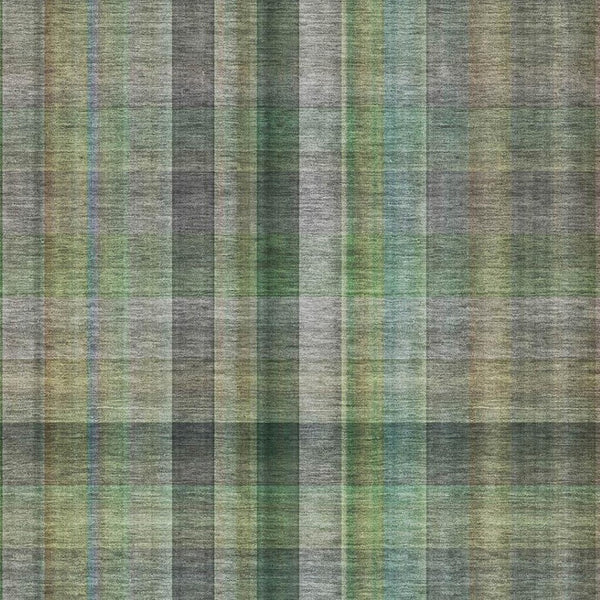 HomeRoots 5' X 8' Green And Gray Plaid Machine-Washable Area Rug – Stain Resistant, UV Protected, Versatile Style 648504