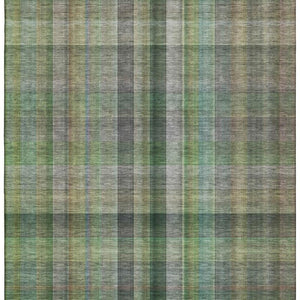 HomeRoots 5' X 8' Green And Gray Plaid Machine-Washable Area Rug – Stain Resistant, UV Protected, Versatile Style 648504
